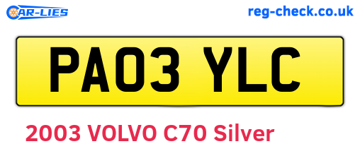 PA03YLC are the vehicle registration plates.