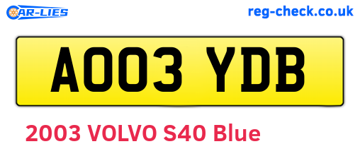 AO03YDB are the vehicle registration plates.