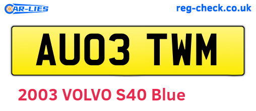 AU03TWM are the vehicle registration plates.