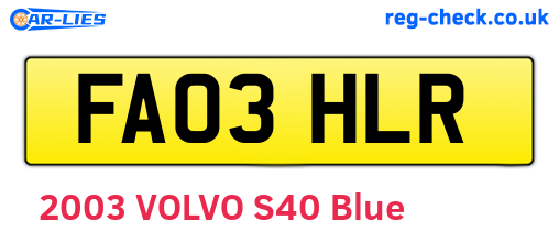 FA03HLR are the vehicle registration plates.