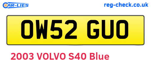 OW52GUO are the vehicle registration plates.