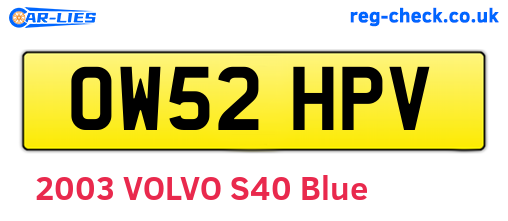 OW52HPV are the vehicle registration plates.
