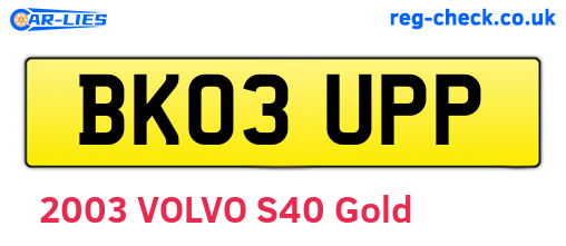 BK03UPP are the vehicle registration plates.