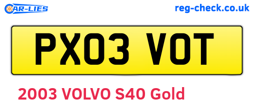 PX03VOT are the vehicle registration plates.