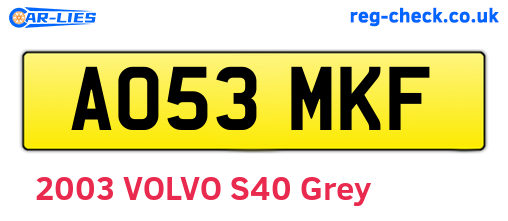 AO53MKF are the vehicle registration plates.