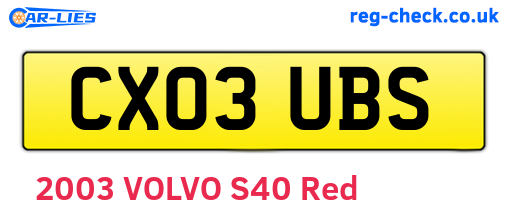 CX03UBS are the vehicle registration plates.