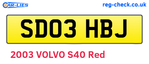 SD03HBJ are the vehicle registration plates.