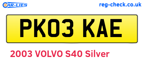 PK03KAE are the vehicle registration plates.