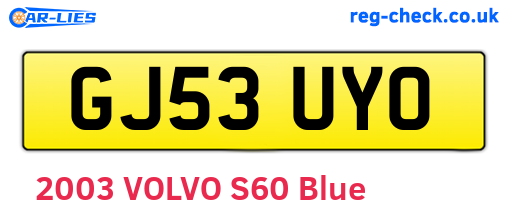 GJ53UYO are the vehicle registration plates.