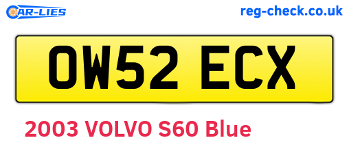 OW52ECX are the vehicle registration plates.
