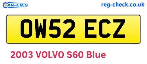 OW52ECZ are the vehicle registration plates.