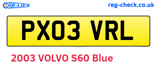 PX03VRL are the vehicle registration plates.