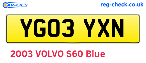 YG03YXN are the vehicle registration plates.