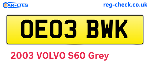 OE03BWK are the vehicle registration plates.