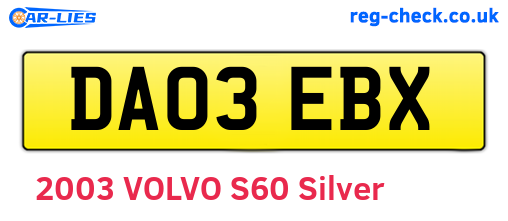 DA03EBX are the vehicle registration plates.
