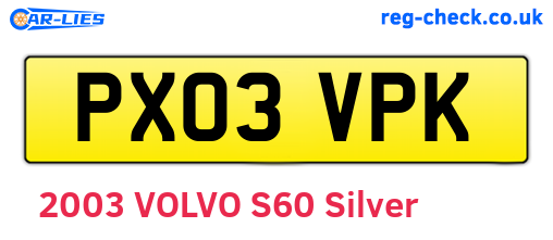 PX03VPK are the vehicle registration plates.
