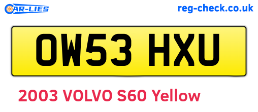 OW53HXU are the vehicle registration plates.