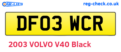 DF03WCR are the vehicle registration plates.