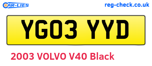 YG03YYD are the vehicle registration plates.