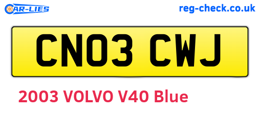 CN03CWJ are the vehicle registration plates.