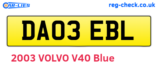 DA03EBL are the vehicle registration plates.