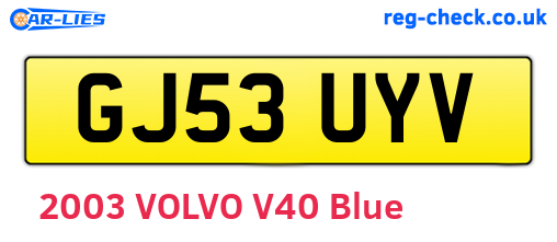 GJ53UYV are the vehicle registration plates.