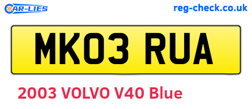 MK03RUA are the vehicle registration plates.