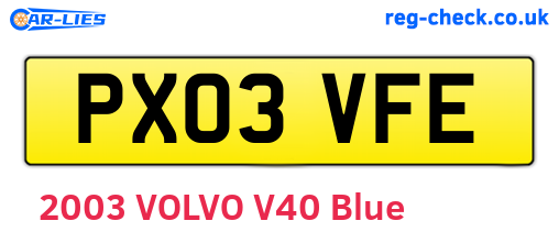 PX03VFE are the vehicle registration plates.