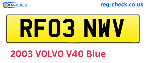 RF03NWV are the vehicle registration plates.