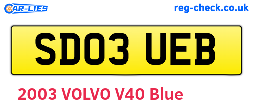 SD03UEB are the vehicle registration plates.
