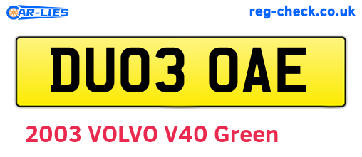 DU03OAE are the vehicle registration plates.