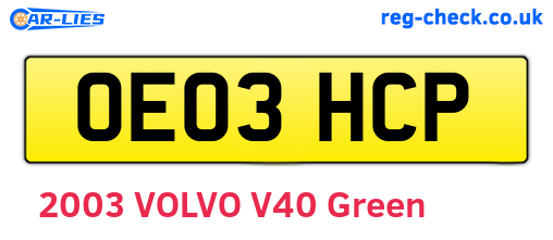 OE03HCP are the vehicle registration plates.