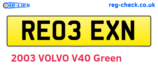RE03EXN are the vehicle registration plates.