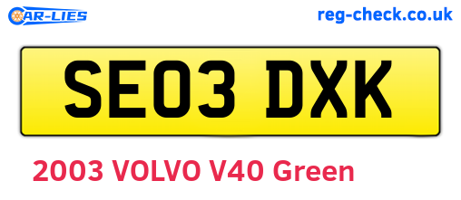 SE03DXK are the vehicle registration plates.