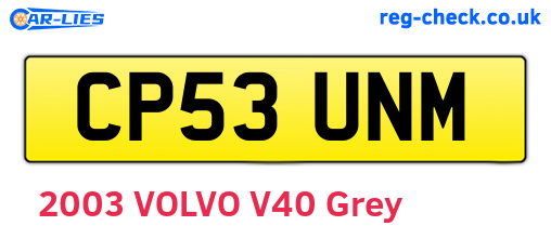 CP53UNM are the vehicle registration plates.