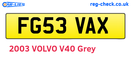 FG53VAX are the vehicle registration plates.