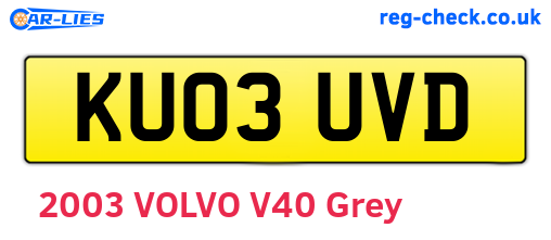KU03UVD are the vehicle registration plates.