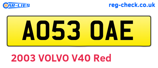 AO53OAE are the vehicle registration plates.
