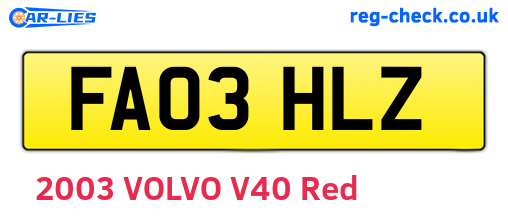FA03HLZ are the vehicle registration plates.