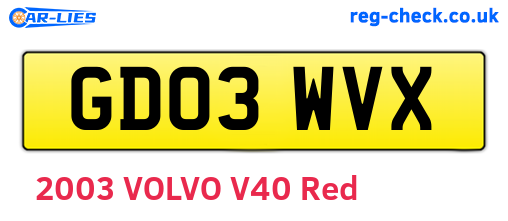 GD03WVX are the vehicle registration plates.