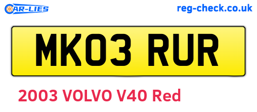 MK03RUR are the vehicle registration plates.