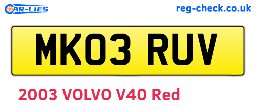 MK03RUV are the vehicle registration plates.
