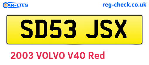 SD53JSX are the vehicle registration plates.
