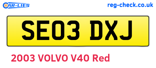SE03DXJ are the vehicle registration plates.
