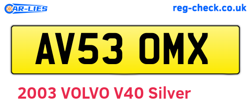 AV53OMX are the vehicle registration plates.