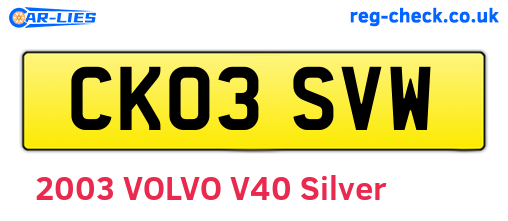 CK03SVW are the vehicle registration plates.