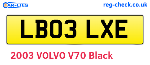 LB03LXE are the vehicle registration plates.