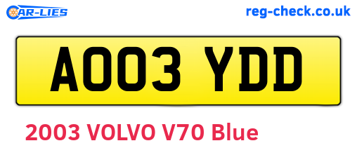 AO03YDD are the vehicle registration plates.