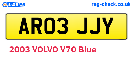 AR03JJY are the vehicle registration plates.