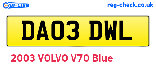 DA03DWL are the vehicle registration plates.